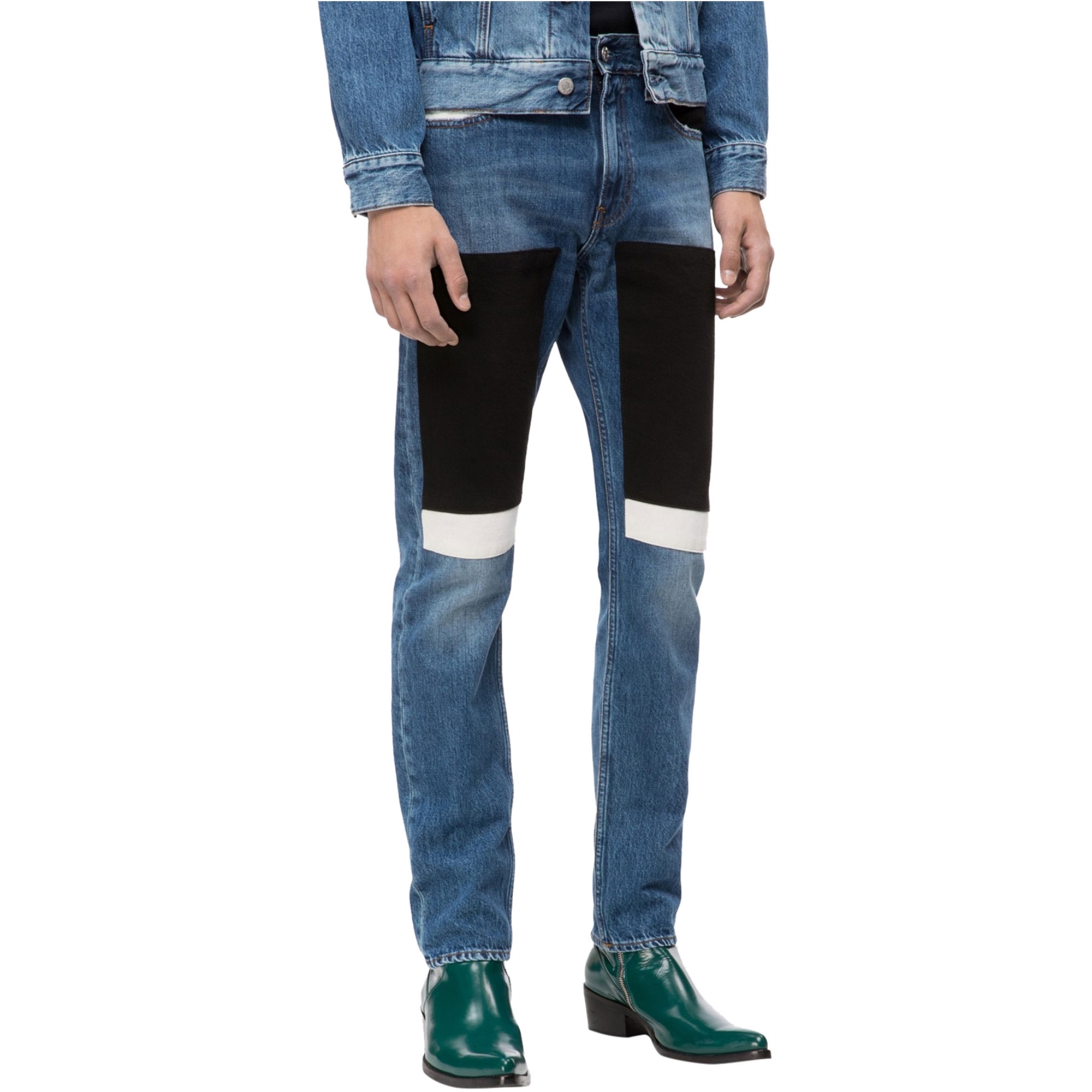 Calvin Klein Mens Colorblocked Slim Fit Jeans, Blue, 31W x 32L